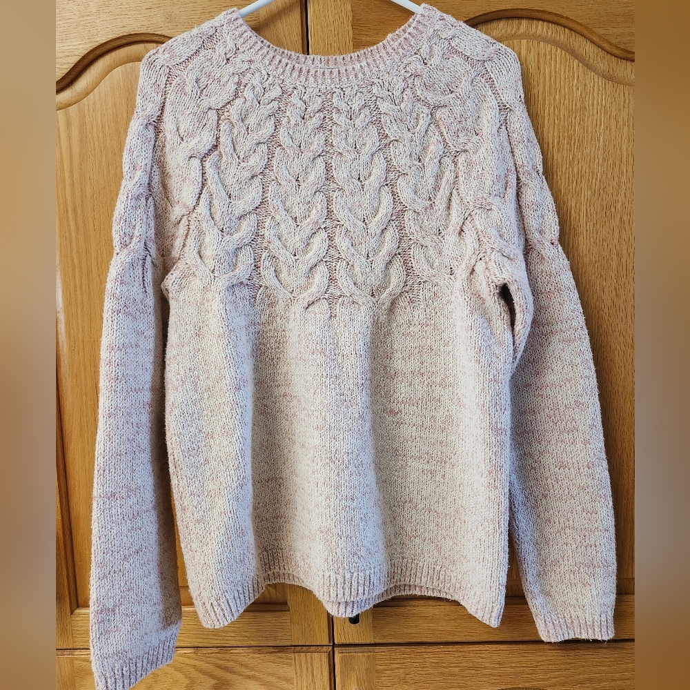 Womens Light Pink/Cream Cable Knit Wind River Sweater Size L